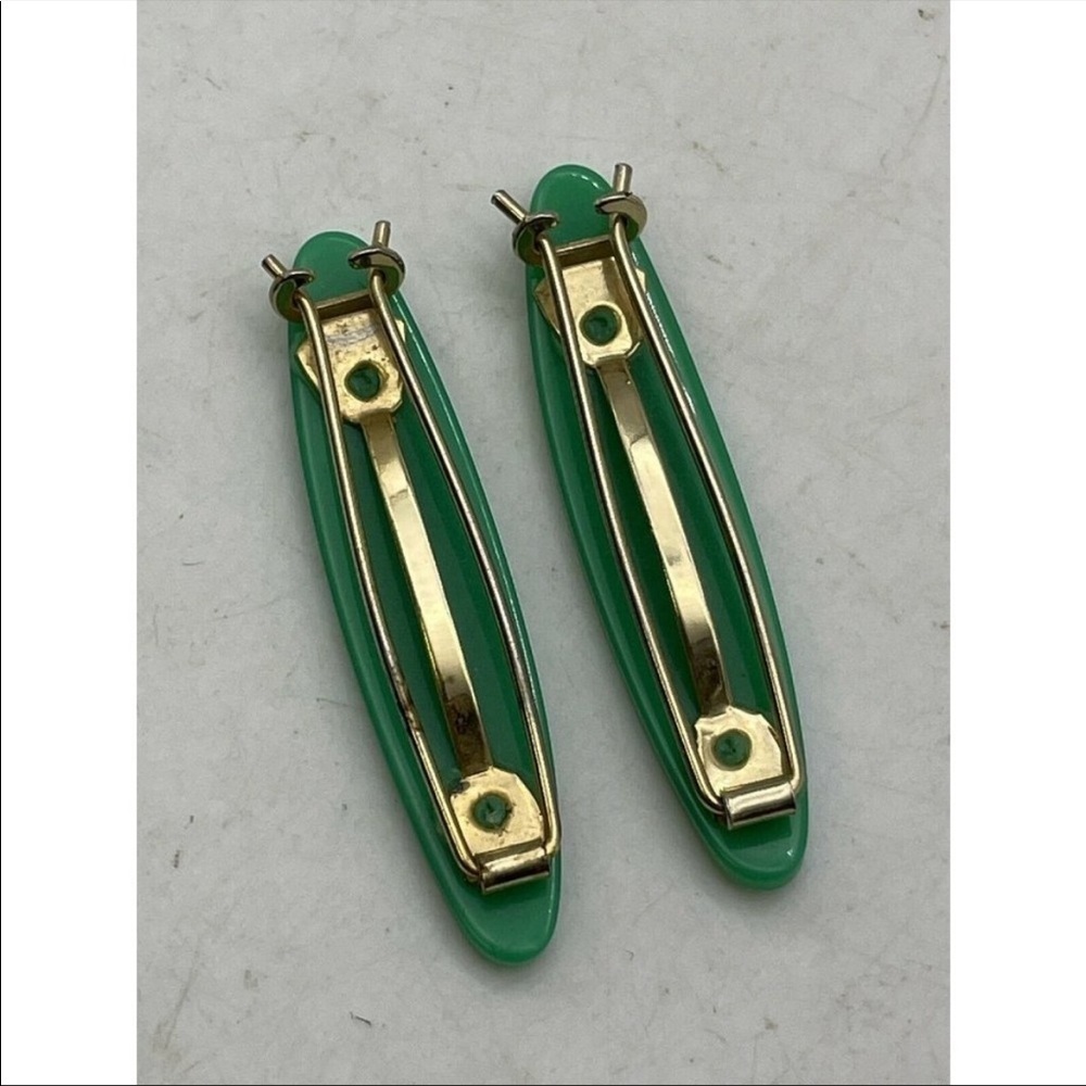 Vintage Hair Barrettes Clips Kelly Green 50s 70s 80s Retro - Picture 2 of 8